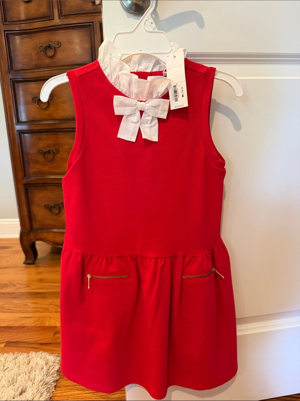 Janie and Jack Red Sleeveless Dress with White Bow Collar